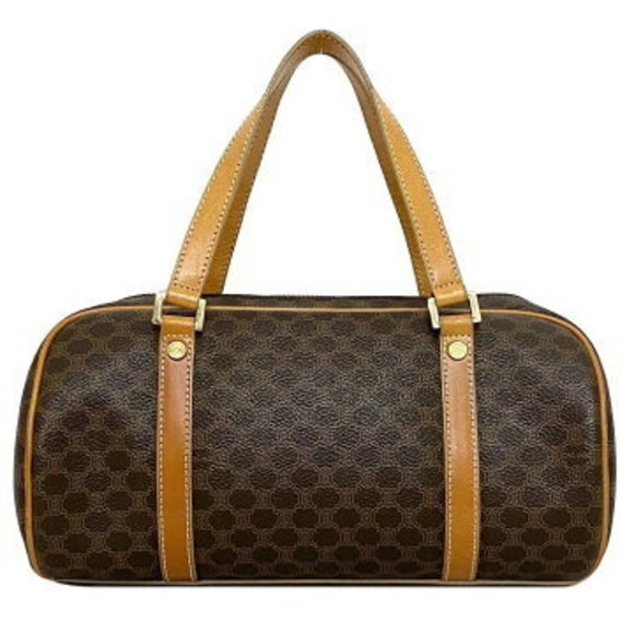 Celine Boston Bag Brown Beige Macadam Leather Handbag - Picture 1 of 9